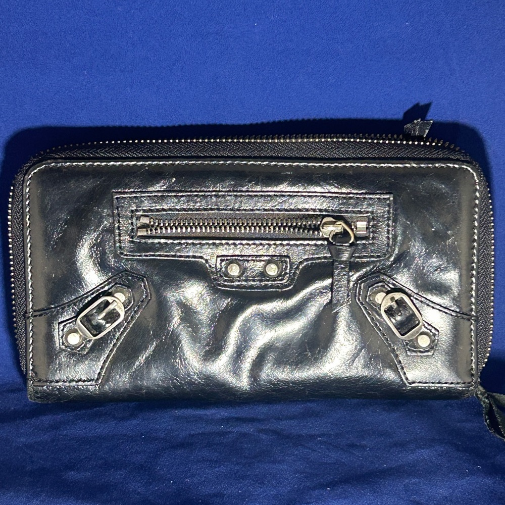 Black Zip-Around Studded Wallet